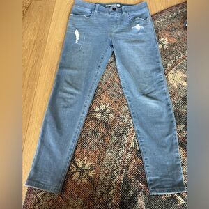 Betabrand pull on jeans with light distressing